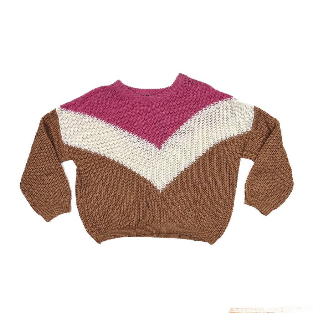 Lulus Autumn Leaves Pink Multi Chevron Stripe Knit Sweater Size S‎ - NWT - Picture 4 of 7